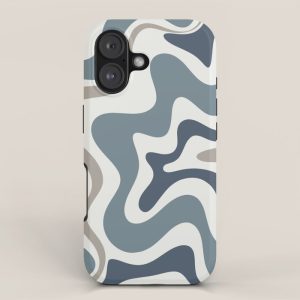 Liquid Swirl Abstract Pattern in Neutral Blue Gray on Off White iPhone Case