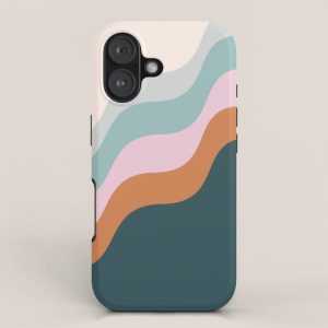 Abstract Diagonal Waves in Teal, Terracotta, and Pink iPhone Case