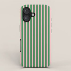 Narrow Stripes Vertical Pattern in Kelly Green and Blush Pink iPhone Case