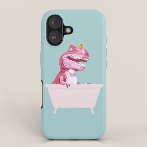 Pink T-Rex in Bathtub iPhone Case