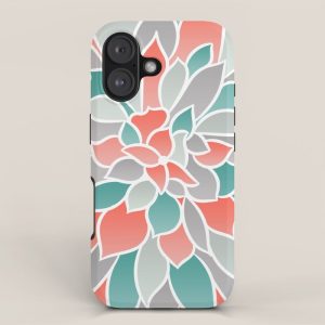 Modern Floral Prints, Coral, Teal Green and Gray iPhone Case