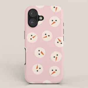 Minimalistic Festive Snowmen On Pink iPhone Case