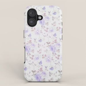 Lavender gray elegant vintage roses floral iPhone Case