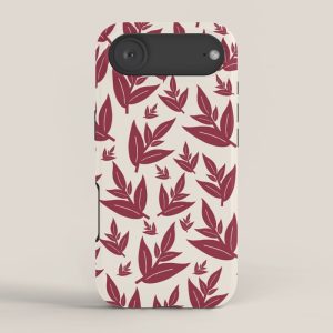 Red On Cream Leaves iPhone Case