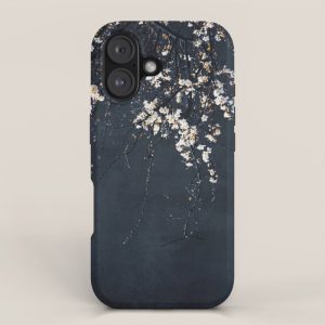 White Blossom Flowers on Blue Texture - Tree - Elegant Floral - Nature photography iPhone Case