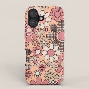 Retro Garden Gingham Flowers Vintage Pattern Peach Mauve iPhone Case