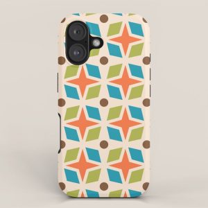 Mid Century Modern Abstract Star Dot Pattern 441 Orange Brown Turquoise Chartreuse iPhone Case