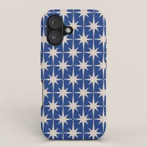 Mid-Century Modern Starburst Pattern in Stone and Blue iPhone Case