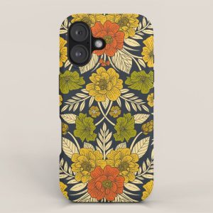 Modern Floral Pattern in Orange, Yellow, Green & Navy iPhone Case