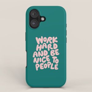 Work Hard and Be Nice to People in Green and Peach Pink iPhone Case