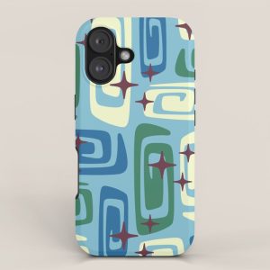 Mid Century Modern Cosmic Galaxies 728 Blue Green and Cream iPhone Case