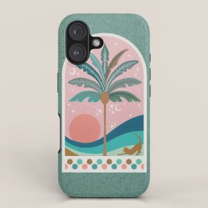 Moorish Framed Palm Tree - Mint & Blush iPhone Case