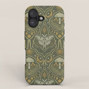 Celestial Forest Damask - fern green iPhone Case