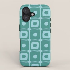 Mid Century Modern Square Dot Pattern 871 Teal and Blue iPhone Case
