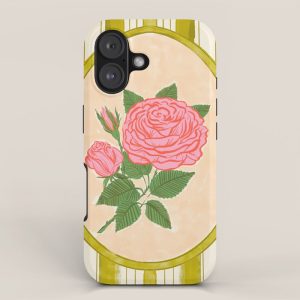 Vintage Rose Illustration with Striped Frame iPhone Case