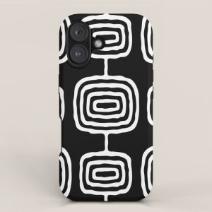 Mid Century Modern Atomic Rings Pattern 771 Black and White iPhone Case