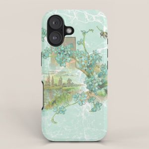Modern vintage mint marble floral landscape iPhone Case