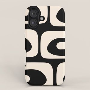 Mid Century Modern Piquet Abstract Pattern in Black and Almond Cream iPhone Case