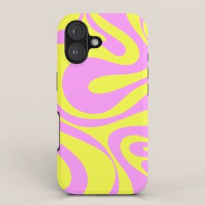Vivid Mod Swirl Retro Abstract Pattern Neon Yellow and Pink iPhone Case