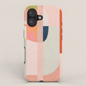 shapes modern mid-century peach pink coral mint iPhone Case