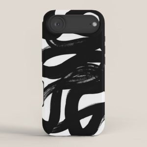 Swirl Black & White Minimalist Abstract Mid century Ink Art Dark Brush Strokes iPhone Case