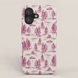 Magenta Alien Abduction Toile De Jouy Pattern iPhone Case