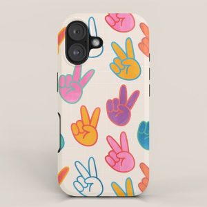 Peace And Victory Hand Sign In Rainbow Colours Pattern iPhone Case