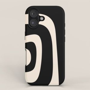 Tiki Minimalist Mid-Century Modern Abstract Pattern Black and Almond Cream iPhone Case