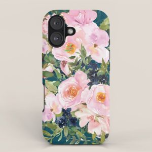 Floral Watercolor Rose Garden, Teal and Pink, Vintage, Wall Art Boho iPhone Case