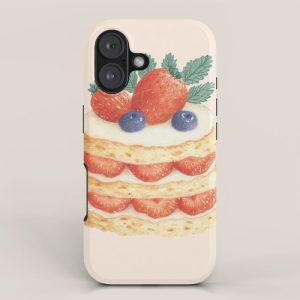 Strawberry Cake Dessert Illustration with Berries and Stars iPhone Case