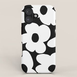 White Retro Flowers Black Background #decor #society6 #buyart iPhone Case