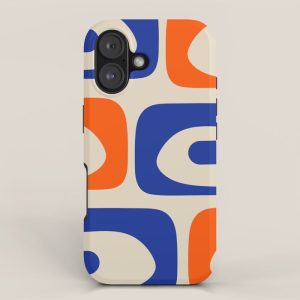 Mid Century Modern Abstract Retro Piquet Pattern in Blue and Orange iPhone Case