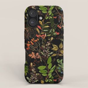 Vintage & Shabby Chic - vintage botanical wildflowers and berries on black iPhone Case