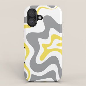 Retro Liquid Swirl Abstract in Lemon Yellow, Light Gray, and White iPhone Case