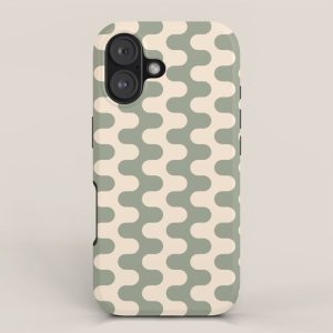 Retro Mid Century Modern Waves in Sage Green iPhone Case
