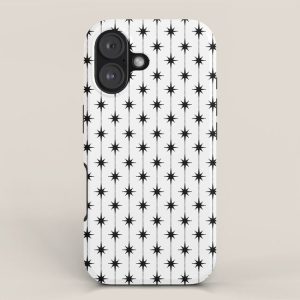 Midcentury Stars and Dots Classic Pattern in Black and White iPhone Case