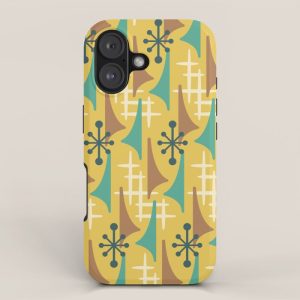 Mid Century Modern Atomic Wing Composition 55 Yellow Brown and Teal iPhone Case