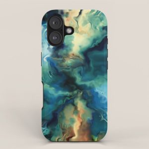 Marbled Ocean Abstract, Navy, Blue, Teal, Green iPhone Case
