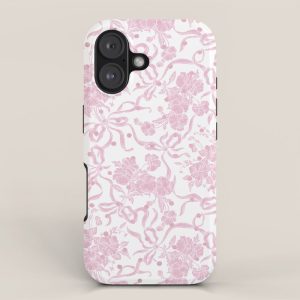 Vintage blush pink white bow floral polka dots iPhone Case
