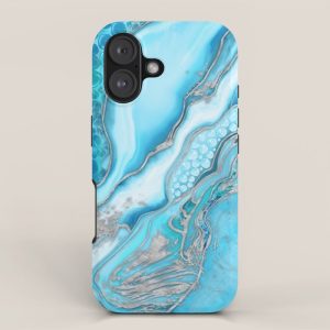 Liquid Marble -Blue quartz and gemstones iPhone Case