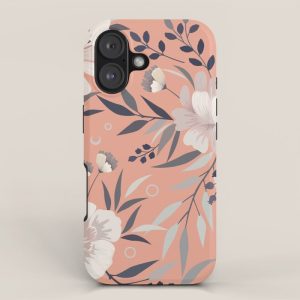 Modern, Boho, Floral Prints, Peach, Coral Gray, White iPhone Case