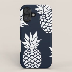 Tropical, Pineapples, Navy Blue ad White iPhone Case