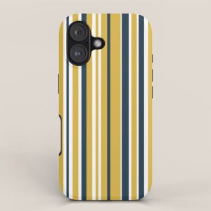 Vertical Stripes in Navy Blue, Mustard Yellow, and White iPhone Case