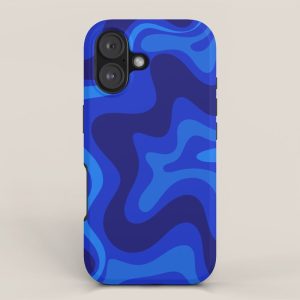 Retro Liquid Swirl Abstract Pattern in Super Blue iPhone Case