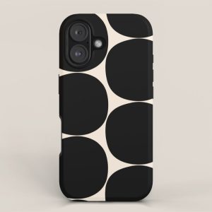 Mid-Century Mod Minimalist Dot Pattern in Black and Almond Cream iPhone Case