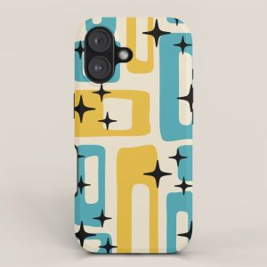 Retro Mid Century Modern Abstract Pattern 224 Blue and Yellow iPhone Case