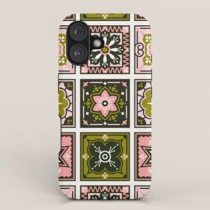 Talavera Mexican Tile - Blush & Sage Palette iPhone Case