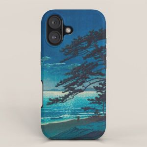 Vintage Japanese Woodblock Print Moonlight Over Ocean Japanese Landscape Tall Tree Silhouette iPhone Case