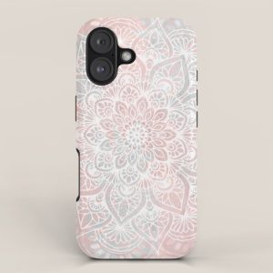 Mandala, Yoga, Love, Coral and Gray, Wall Art Boho iPhone Case