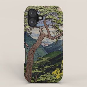 The Downwards Climbing - Summer Tree & Mountain Ukiyoe Nature Landscape in Green iPhone Case